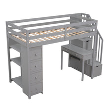 Load image into Gallery viewer, Loft Bed With Storage Drawers, Desk And Stairs With Shelves
