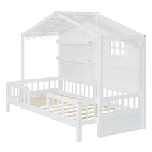 Load image into Gallery viewer, House Bed With Shelves, Window And Sparkling Light Strip On The Roof

