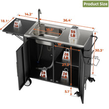 Load image into Gallery viewer, Outdoor Grill Table With Sink, Worktable Kitchen Cabinet Island With Wheels &amp; Foldable Top - Black
