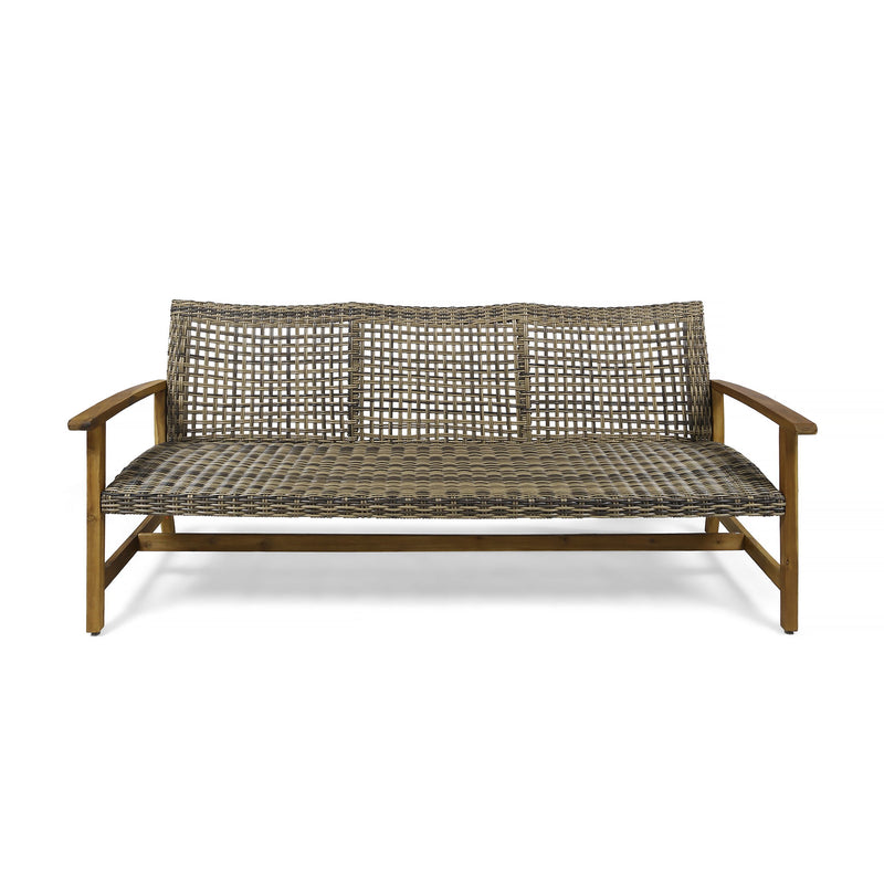Outdoor 3 Seater Sofa With Rattan Cover - Natural / Gray