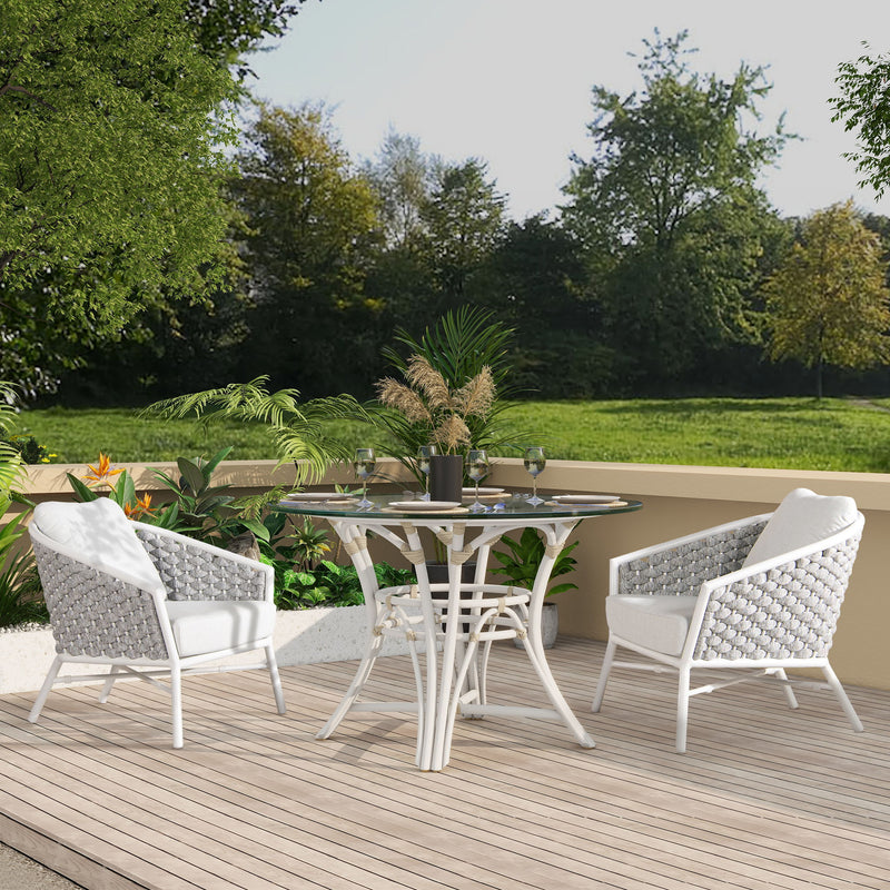 Rowan - Rope Barrel Back Patio Accent Arm Chair (Set of 2) - White