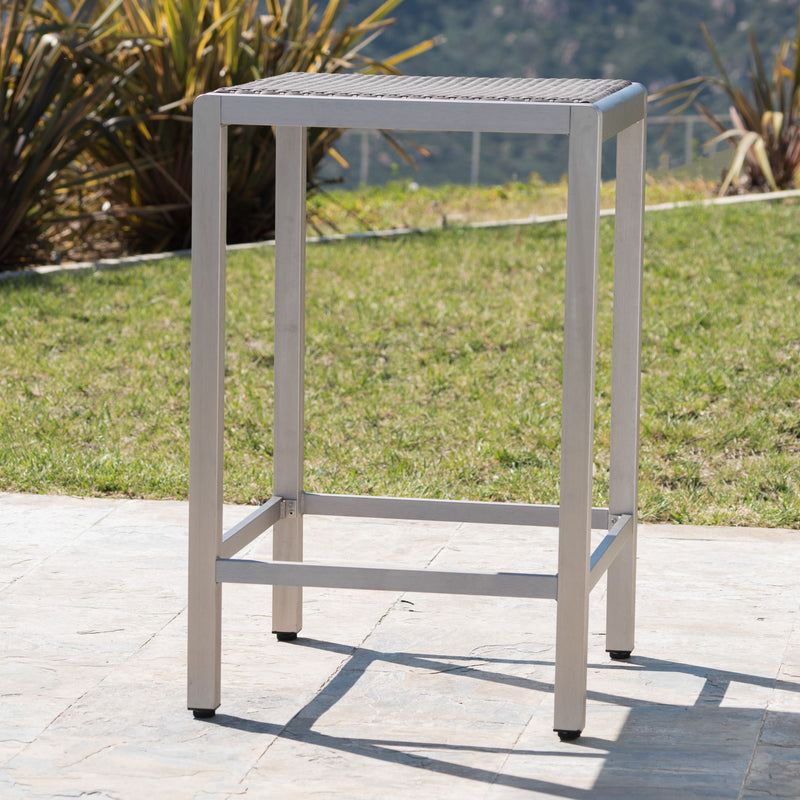 Outdoor 43" Aluminum Bar Table With Rattan Table Top - Gray