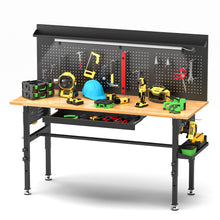 Load image into Gallery viewer, Adjustable Height Workbench, Includes Drawers, Power Outlet, LED Light, Wheels Or Leveling Feet - Black
