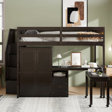 Load image into Gallery viewer, Loft Bed With Stairs, Bookshelf, Drawers, Desk &amp; Wardrobe, Space Saving Multifunctional Furniture
