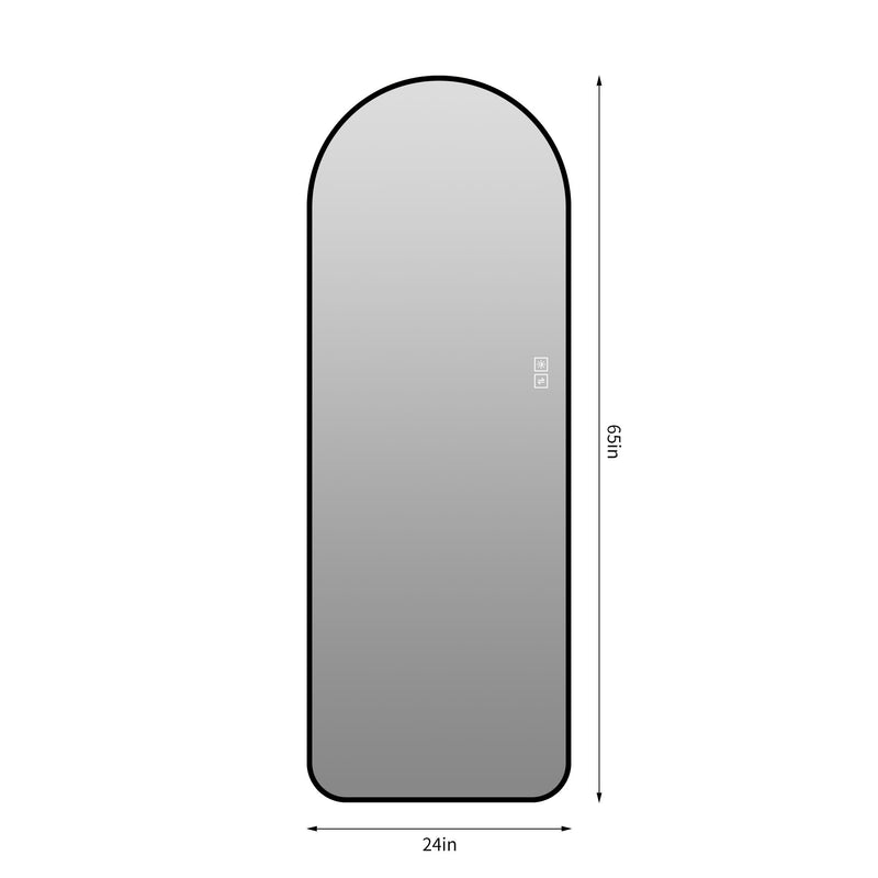 65" X 24" Arched LED Full Length Mirror With Frame, 3 Color Temperatures & Stepless Dimming - Black