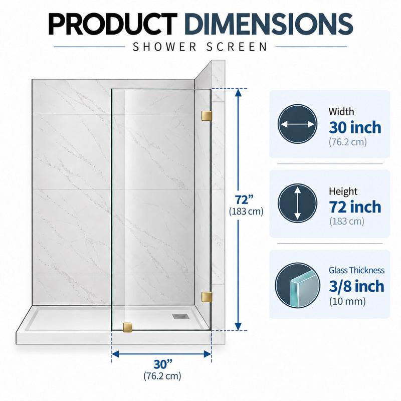 Frameless Bathtub Shower Screen, Reversible Installation