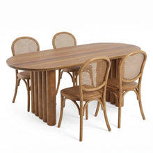 Load image into Gallery viewer, Oval Dining Table Set With 4 Birch Rattan Chairs - Brown / Light Brown
