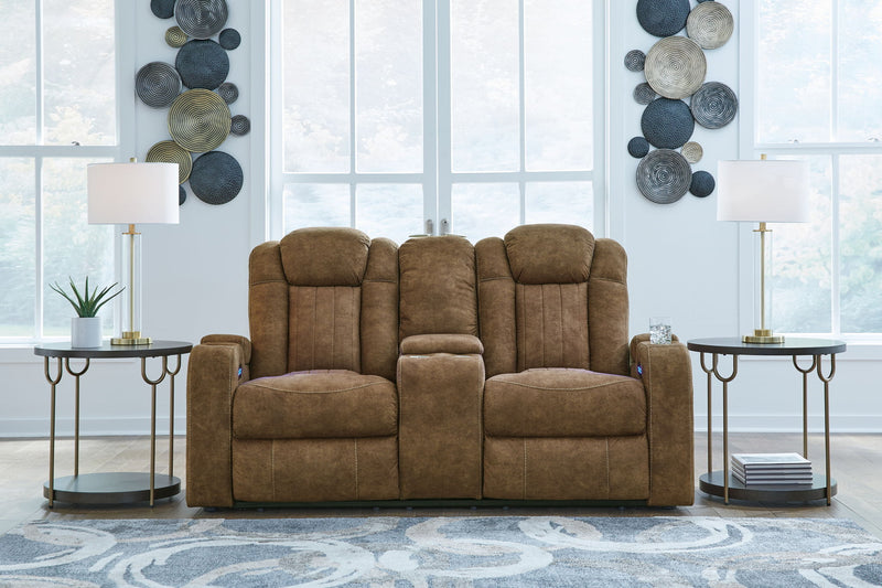 Wolfridge - Power Reclining Loveseat With Console /Adj Hdrst - Brindle