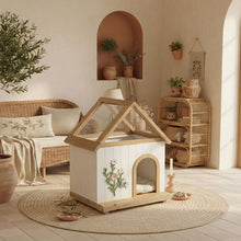 Load image into Gallery viewer, Daisy Cat House With Roof &amp; Indoor Outdoor Pet Shelter For Cats &amp; Small Dogs (11–25 Lbs) - White / Wood
