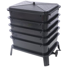 Load image into Gallery viewer, Eco Friendly 5 Layer Worm Compost Bin With 50L Capacity, Easy Setup Plastic Worm Farm Kit - Black
