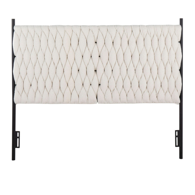 Braided Matisse - Queen Size Headboard - Black / Cream Sherpa