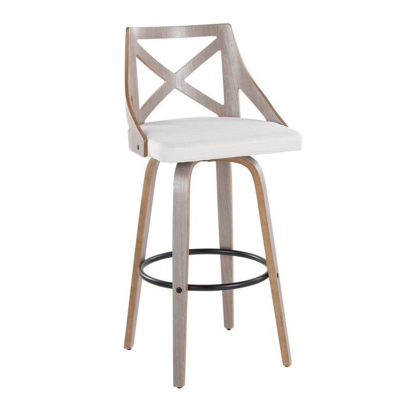 Charlotte - Farmhouse Fixed Height Barstool With Swivel & Round Footrest (Set of 2) - Cream