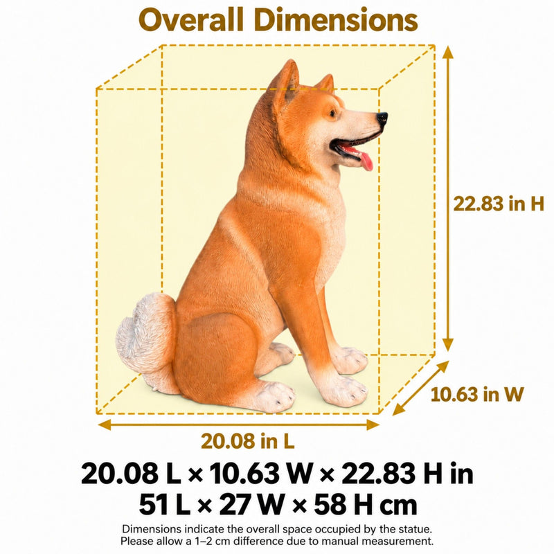 Shiba Inu Dog Statue, Sitting Animal Sculpture For Home Garden - Yellow / White