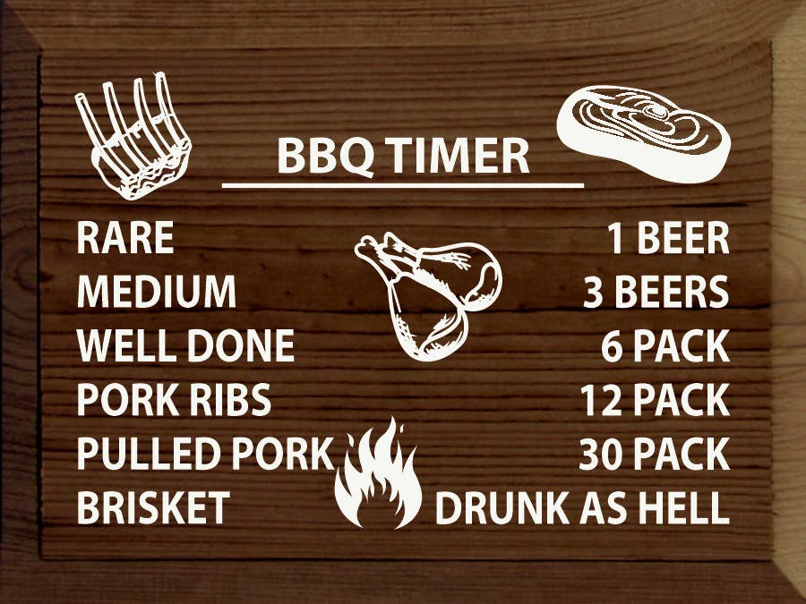 SAWDUST CITY - BBQ TIMER: Rare/1 beer, medium/3 beers, well done/6 pack…