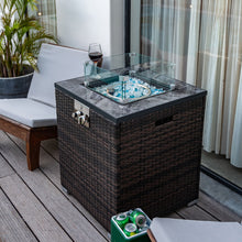 Load image into Gallery viewer, Propane Gas Square Fire Pit, Tile Tabletop With Beautiful Wicker Base For Outside
