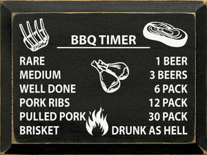 SAWDUST CITY - BBQ TIMER: Rare/1 beer, medium/3 beers, well done/6 pack…