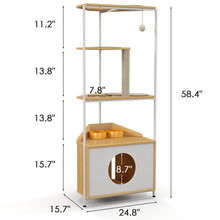 Load image into Gallery viewer, Corner Cat Tower, Cat Tree With Scratching Post, Cat Condo With Feeding Station And Climbing Platforms, Pet Furniture For Indoor Cats - White / Light Oak
