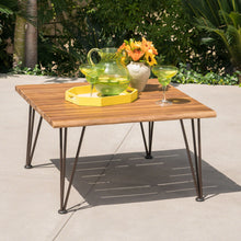 Load image into Gallery viewer, Outdoor Coffee Table With Slat Top And Metal Legs - Teak
