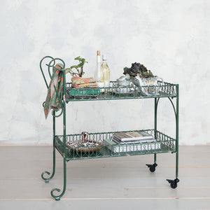 Metal Bar Cart on Casters - Green