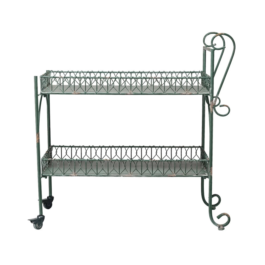 Metal Bar Cart on Casters - Green