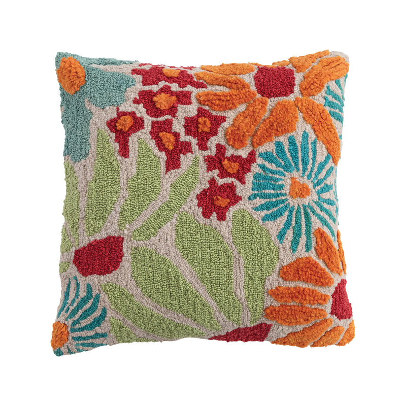 Outdoor Tufted Fabric Pillow w/Flowers