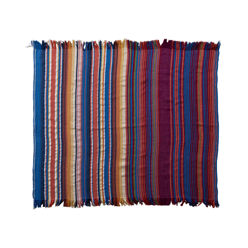 Outdoor Fabric Throw Blanket - Stripes & Fringe