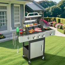 Load image into Gallery viewer, 3 Burner Propane Gas Bbq Grill With Side Burner, 37230Btu Output With Enameed Cast Iron Cooking Grids For Outdoor Barbecue, Stainless Steel - Black / Silver
