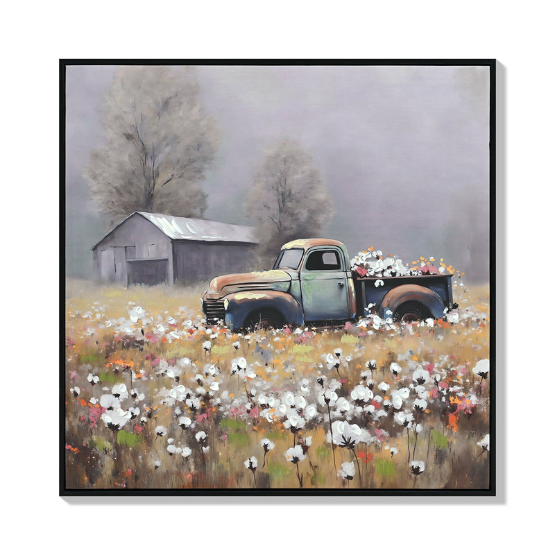 Old Truck Canvas Wall Art, Old Barn Pictures Wall Art - White / Vintage