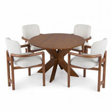 Load image into Gallery viewer, 5 Piece Indoor Dining Set, Round Table &amp; 4 Brown Arm Chairs - Beige / Brown / Cherry
