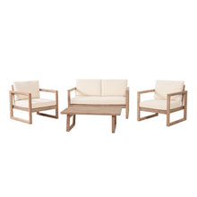 Load image into Gallery viewer, 4 Pieces Acacia Wood Patio Furniture Set, Outdoor Furniture With Coffee Table, Patio Conversation Set Deep Seating With Soft Cushion, Porch Chairs For Backyard Porch Balcony - Brown Wash / Beige
