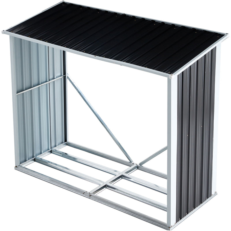 Log Storage Shed, Log Holder With Roof, Log Storage Shed, Firewood Rack For Backyard Garden Patio Porch, Anthracite Galvanized Steel - Dark Gray