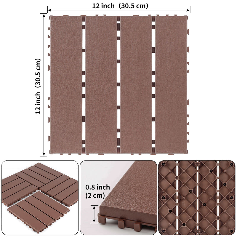 Interlocking Decking Waterproof Outdoor Indoor Flooring Tiles (Set of 44) - Brown
