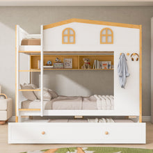 Load image into Gallery viewer, Full Over Full Bunk Bed With Storage Shelves And Trundle - White / Natural
