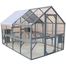 Load image into Gallery viewer, Spacious Wooden Cat Catio Outdoor Kitty House With Bridges And Roof Cover - Gray
