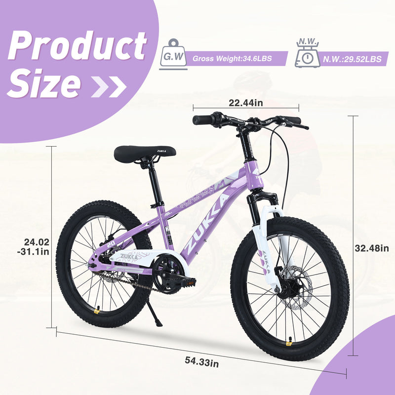 Zukka - 20" Mountain Bike With Adjustable Saddle And Suspension Fork