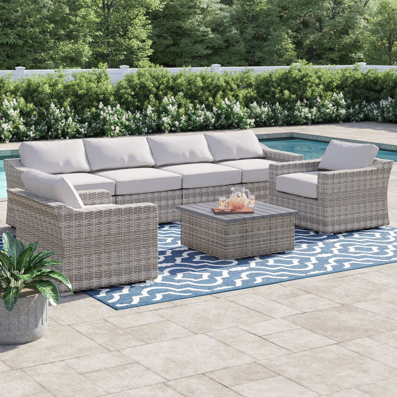 6 Person All Weather Sectional Seating Group With Cushions - Gray Mix