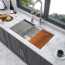 Load image into Gallery viewer, 30" Undermount Kitchen Sink 16 Gauge Ledge Workstation - Brushed Nickel
