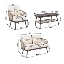 Load image into Gallery viewer, 4 Piece Outdoor Patio Furniture Set, Metal Chairs With Woven Rope U Shaped Backrest
