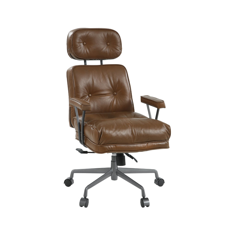 Dasya Brown Top Grain Leather & Iron Swivel Office Chair