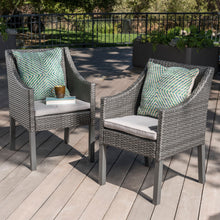 Load image into Gallery viewer, Outdoor Rattan Dining Chair With Straight Legs And Sloped Arms (Set of 2) - Gray / Silver
