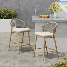 Load image into Gallery viewer, Outdoor 26" Counter Height Metal Frame Counter Stools With Scallop Shaped Backrest &amp; Water Resistant Cushions
