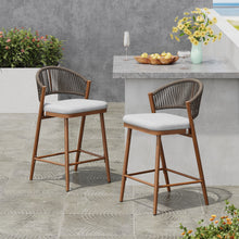 Load image into Gallery viewer, Outdoor 26" Counter Height Metal Frame Counter Stools With Scallop Shaped Backrest &amp; Water Resistant Cushions
