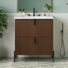Load image into Gallery viewer, Fluted Bathroom Vanity With Ceramic Sink, Freestanding Design
