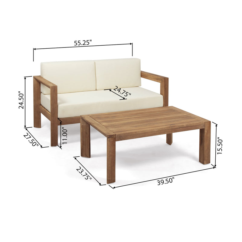 2 Piece Patio Set With Open-Back Loveseat And Coffee Table - Beige / Brown