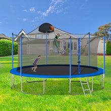 Load image into Gallery viewer, 14Ft Trampoline For Adults &amp; Kids With Basketball Hoop, Outdoor Trampolines With Ladder And Safety Enclosure Net For Kids And Adults, Double-Side Color Cover - Blue
