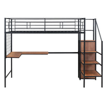 Load image into Gallery viewer, Loft Bed With Desk And Grid, Stylish Frame With Lateral Storage Ladder And Wardrobe
