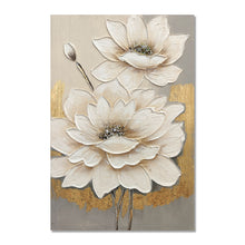 Load image into Gallery viewer, Lotus Flower Canvas Wall Art, Hand Painted Thick Textured Floral Painting With Accents, Neutral Decor For Living Room - Antique White / Gray

