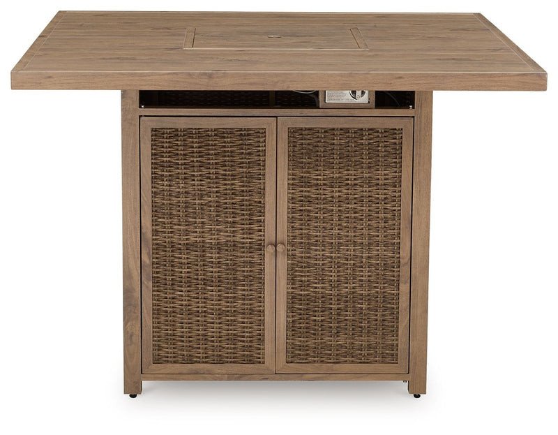 Walton Bridge - Square Bar Table With Fire Pit - Driftwood