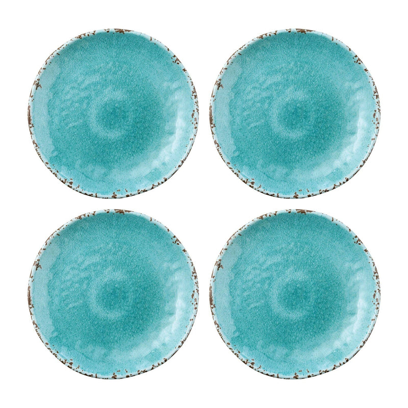 Set/4 Crackle 6" Melamine Appetizer Plate, Turquoise