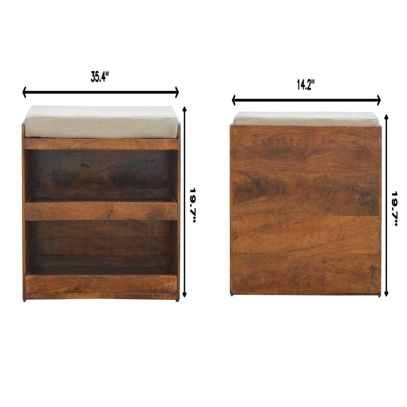 Pull Out Shoe Bench - Chestnut / Mud Linen